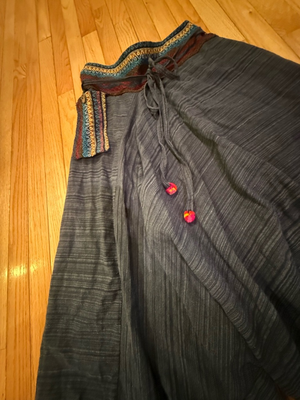 Boho Wide-Leg Harem Pants in Navy embroidered waist and pocket cotton hippie - Picture 8 of 8